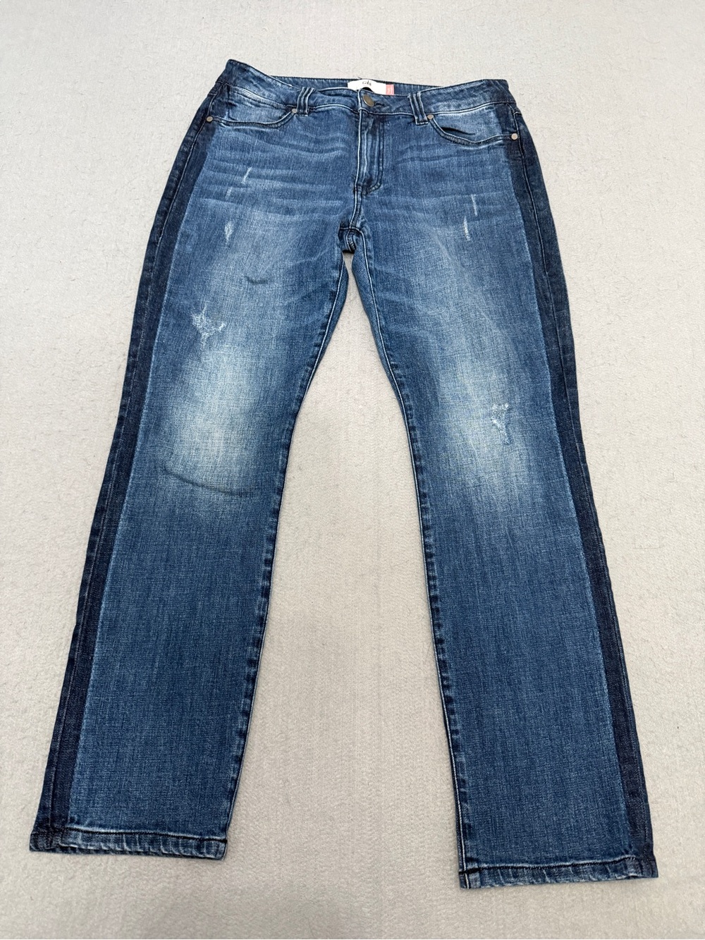 Women’s Cabi Jeans Two Tone Blue Straight Leg Distressed Denim Size 12